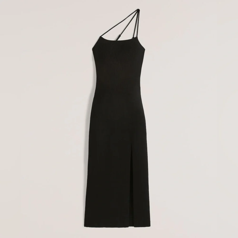 Abercrombie & Fitch Black Ribbed Asymmetrical Strappy Maxi Dress Small Tall